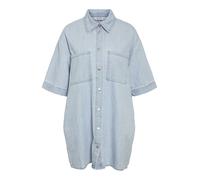 Camisa Vaquera Mujer Oversize Manga Corta Cuello Abotonado