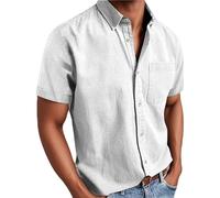 Camisa vaquera occidental de manga corta con bolsillo en el pecho para hombre, algodón con botones, tela robusta, para uso diario, al aire libre, trabajo, casual, verano, blusa para hombre, blanco, M