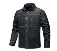 Camisa vaquera para hombre, corte regular, camisa de trabajo, camisa vaquera, camisa vintage con botones, camisa informal para hombre, camisa de manga larga, ligera, cuello Kent, camisa de negocios