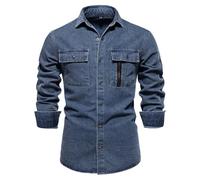 Camisa vaquera para hombre, cuello Kent, camisa de manga larga, chaqueta de negocios, ligera, informal, camisa vaquera, camisa de hombre, camisa informal, camisa de negocios, corte regular, camisa de