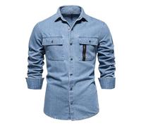 Camisa vaquera para hombre, cuello Kent, camisa de manga larga, chaqueta de negocios, ligera, informal, camisa vaquera, camisa de hombre, camisa informal, camisa de negocios, corte regular, camisa de