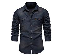 Camisa vaquera para hombre, cuello Kent, camisa de ocio, camisa de manga larga, camisa de mezclilla, camisa vintage, camisa de negocios, chaqueta ligera con botones, corte regular, camisa de trabajo