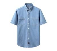Camisa vaquera para hombre de manga corta de verano para hombre, camisa vaquera, botones de presión, camisas para hombre, azul claro, gris oscuro, corte regular, aspecto desgastado, corte ajustado
