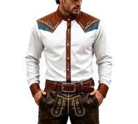 Camisa vaquera para hombre, estilo occidental, camisa de manga larga, camisa de manga larga, transpirable, cuello de solapa, camisa de trabajo, ajuste holgado, ropa para hombre, O blanco., M