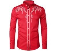 Camisa vaquera para hombre, informal, de manga larga, con bordado occidental, camisas de vaquero para hombre, boda, fiesta, carnaval, fiesta temática, camisa de ocio, manga larga, clásica, corte
