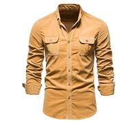 Camisa vaquera para hombre, manga larga, ajuste delgado, cierre de botones, detalle de rayas, versátil para negocios y ocasiones informales, amarillo, M