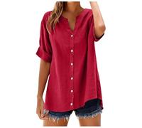 Camisa Vaquera para Mujer Camisetas Mujer Manga Corta Algodon Camisetas De Camisa De Lino Algodón Top Sencillo Y Elegante Tops Jacquard Top Manga Corta para Blusa Elegante Lino