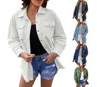 Camisa Vaqueros Mujer Lavada, Chaqueta Larga Vaqueros Mujer Gran Talla, Manga Larga Color Sólido Abrigos Vaquero Con Bolsillo Corte Denim Casual Suelto Chaqueta De Media Temporada Chaleco Loungewear