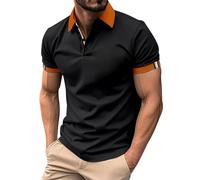 Camisa Verano Hombre, Camisas Manga Corta con botons hacia Arriba Solapa hacia Abajo portiva Corta Color sólido (Black S)