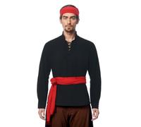 Camisa vikinga de pirata para hombre, disfraz celta medieval renacentista, steampunk, gótico, manga larga, con cordones, para Halloween, Hobbit, camisa, Negro, 3XL