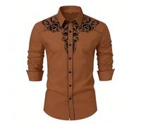 Camisa Vintage con Estampado Floral, Manga Larga con Cuello De Solapa, Ropa Retro Cowboy para Hombre, Blusa Casual Occidental Estilo Boho