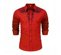 Camisa Vintage con Estampado Floral, Manga Larga con Cuello De Solapa, Ropa Retro Cowboy para Hombre, Blusa Casual Occidental Estilo Boho