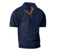 Camisa vintage de pana para hombre, ligera, cuello alto, de primavera, de punto acanalado, retro, casual, para exteriores, Azul marino, XX-Large