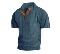 Camisa vintage de pana para hombre, ligera, cuello alto, de primavera, de punto acanalado, retro, casual, para exteriores, Azul mezclilla, S