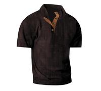 Camisa vintage de pana para hombre, ligera, cuello alto, de primavera, de punto acanalado, retro, casual, para exteriores, Marrón, M