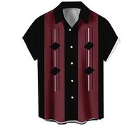 Camisa Vintage de póquer para Hombre, Estilo años 50, Estilo Retro, Manga Corta, con Botones, Hawaiana, Geometría de línea, Large