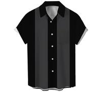 Camisa Vintage de póquer para Hombre, Estilo años 50, Estilo Retro, Manga Corta, con Botones, Hawaiana, Gris y Negro, Large