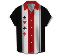 Camisa Vintage de póquer para Hombre, Estilo años 50, Estilo Retro, Manga Corta, con Botones, Hawaiana, Poker, Medium