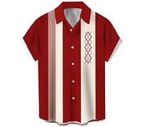 Camisa Vintage de póquer para Hombre, Estilo años 50, Estilo Retro, Manga Corta, con Botones, Hawaiana, Rojo Albaricoque Geométrico, 3X-Large