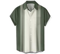 Camisa Vintage de póquer para Hombre, Estilo años 50, Estilo Retro, Manga Corta, con Botones, Hawaiana, Sage Cream Stripe, X-Large