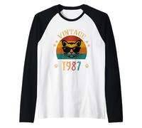 Camisa Vintage Divertida de Gato Regalo de cumpleaños 1987 Hombres Mujeres 39 años Camiseta Manga Raglan