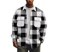Camisa Vintage Hombre Plaid Impreso Button Down Chaqueta Camisa Solapa de Manga Larga Abrigo de la Motocicleta Camisa de Pana Suelta Top con Bolsillo