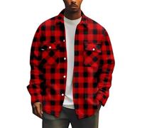 Camisa Vintage Hombre Plaid Impreso Button Down Chaqueta Camisa Solapa de Manga Larga Abrigo de la Motocicleta Camisa de Pana Suelta Top con Bolsillo