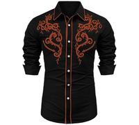 Camisa Western de manga larga bordado vaquero casual con botones a presión para hombre camiseta vintage para hombre estilo festival de cerveza traje de carnaval God of War, naranja, S