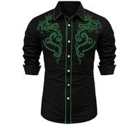 Camisa Western de manga larga bordado vaquero casual con botones a presión para hombre camiseta vintage para hombre estilo festival de cerveza traje de carnaval God of War, verde, S