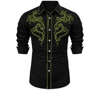 Camisa Western de manga larga bordado vaquero casual con botones a presión para hombre camiseta vintage para hombre estilo festival de cerveza traje de carnaval God of War, verde claro, S