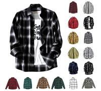 Camisas a cuadros para hombre, manga larga, ajuste regular, camisa para hombre, cuello abotonado, casual, holgada, a cuadros, con bolsillos, camisa de algodón cepillado a cuadros para hombre, #2-Negro