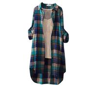 Camisas a cuadros para mujer, camisas de trabajo de manga larga, cárdigan frontal abierto, trajes de otoño para mujer, cárdigan de gran tamaño 2025, 1C-Azul, M
