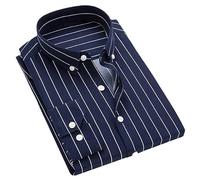 Camisas A Rayas para Hombre - Vestido Clásico Camisa De Manga Larga Camisa con Botones Azul A La Moda Cárdigan Transpirable para Hombre Camisa Básica Informal con Un Solo Pecho Solapa Vintage Co