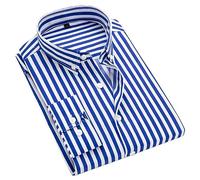 Camisas A Rayas para Hombre - Vestido Clásico Camisa De Manga Larga Camisa con Botones Azul A La Moda Cárdigan Transpirable para Hombre Top Informal Camisa Básica con Estampado A Rayas con Solap