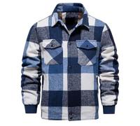 Camisas acolchadas unisex, chaqueta de franela con cuello de leñador, ropa de trabajo acolchada gruesa, parte superior con forro polar térmico, abrigo de manga larga a cuadros con botones, azul, S