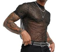 Camisas brillantes para hombre, manga corta cuello redondo, brillantes, para discoteca, rave, fiesta, club, vacaciones, camiseta interior sexy transpirabl transparente fora uso diario en discotecas