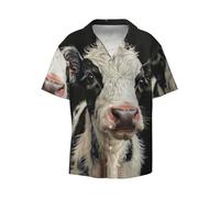 Camisas casuales con estampado de vaca para hombre, camisas de vestir de manga corta para hombre, camisas elegantes con botones, Negro -, Medium