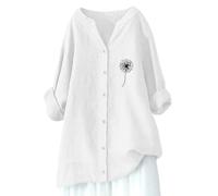 Camisas casuales de gasa de lino arrugado Y2K, manga 3/4, color sólido, túnica de gran tamaño, ajuste holgado, ropa de primavera, manga larga, con botones, cuello en V, para mujer, vestidos de club