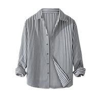 Camisas casuales de manga larga a rayas blancas y negras para hombre, camisas ligeras con botones con diseño clásico de rayas verticales, camisetas de ajuste relajado para hombre, camisas elegantes