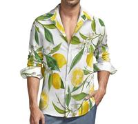 Camisas casuales de manga larga para hombre, diseño de hojas de flores y limones, Flor Hoja Limón, XXL