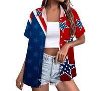 Camisas casuales de manga larga para mujer, polo de 2024, camisas de bandera de Estados Unidos para mujer, camisa patriótica de la bandera americana, trajes del 4 de julio, camisetas del Día de la