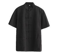 Camisas chinas para hombre de G-like Tangzhuang, trajes tradicionales de artes marciales Kung Fu Tai Chi, de manga corta, ropa de verano para hombres - Algodón, color Negro , tamaño L