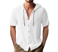 Camisas con capucha para hombre, manga corta, algodón sólido y lino, sudadera con capucha para hombre, blanco, XL