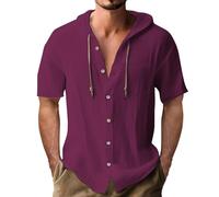 Camisas con capucha para hombre, manga corta, algodón sólido y lino, sudadera con capucha para hombre, Morado (, 3XL