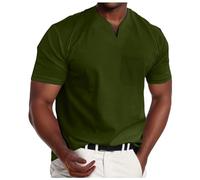 Camisas con Cuello en V para Hombre, Camisa Ajustada, Camisetas de Manga Corta, Camiseta Informal con Bolsillo (Army Green, XXXXXL)