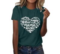 Camisas con estampado casual de mujer cuello redondo manga corta T Tops túnica blusa Top B, Verde militar., S