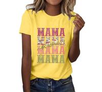 Camisas con estampado casual para mujer, cuello redondo, manga corta, túnica, blusa de manga larga, paquete de mujer, amarillo, XL