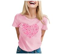 Camisas contra el cáncer de mama para las mujeres de la cinta de sensibilización sobre el cáncer de mama camiseta de manga corta otoño camiseta larga mujer, rosa, L