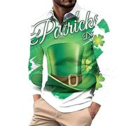 Camisas de 1/4 botones para hombre, casual, manga larga, estampado del día de San Patricio, ajuste delgado, ligero, transpirable, polo, clásico, cómodo, cuello de solapa, camisas de colores para