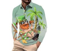 Camisas de 1/4 botones para hombre, casual, manga larga, estampado del día de San Patricio, ajuste delgado, ligero, transpirable, polo, clásico, cómodo, cuello de solapa, camisas de colores para